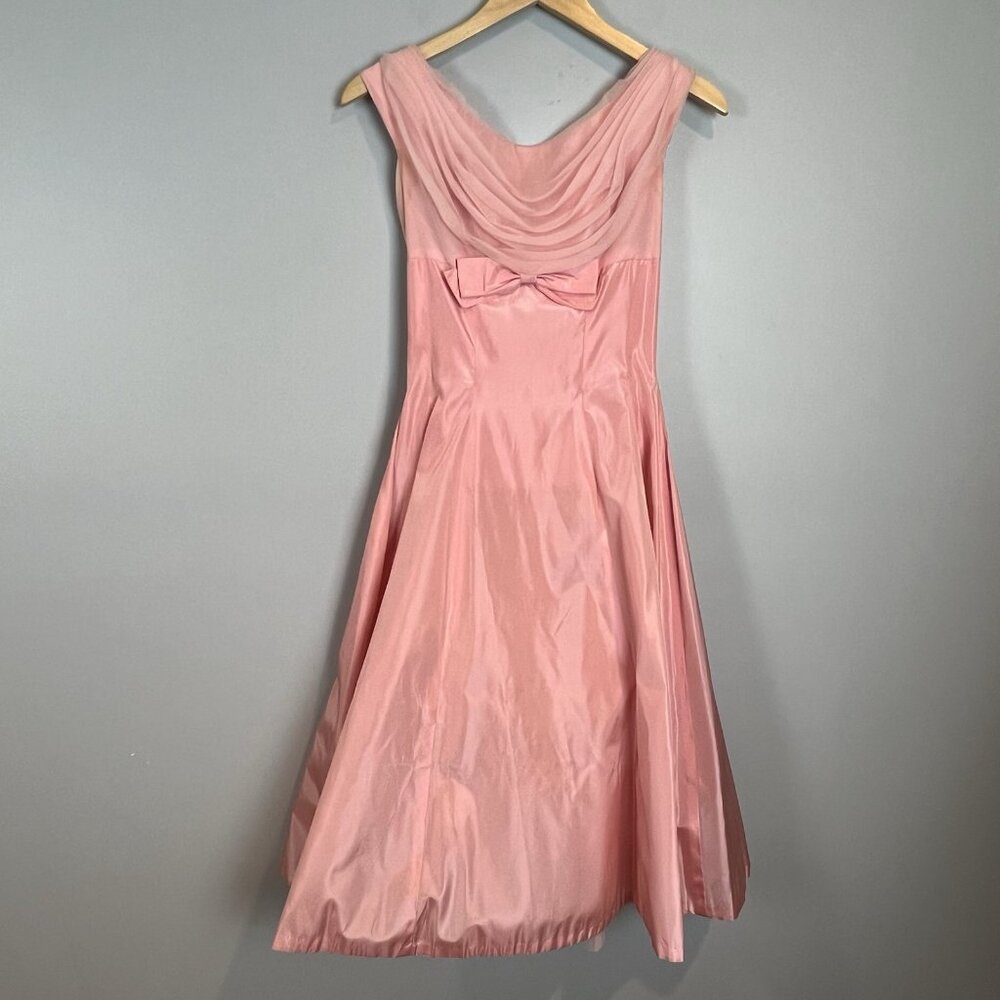 Vintage 1950's Pink Full Skirt Party Dress Crinoline Fit N Flare Chiffon Cupcake